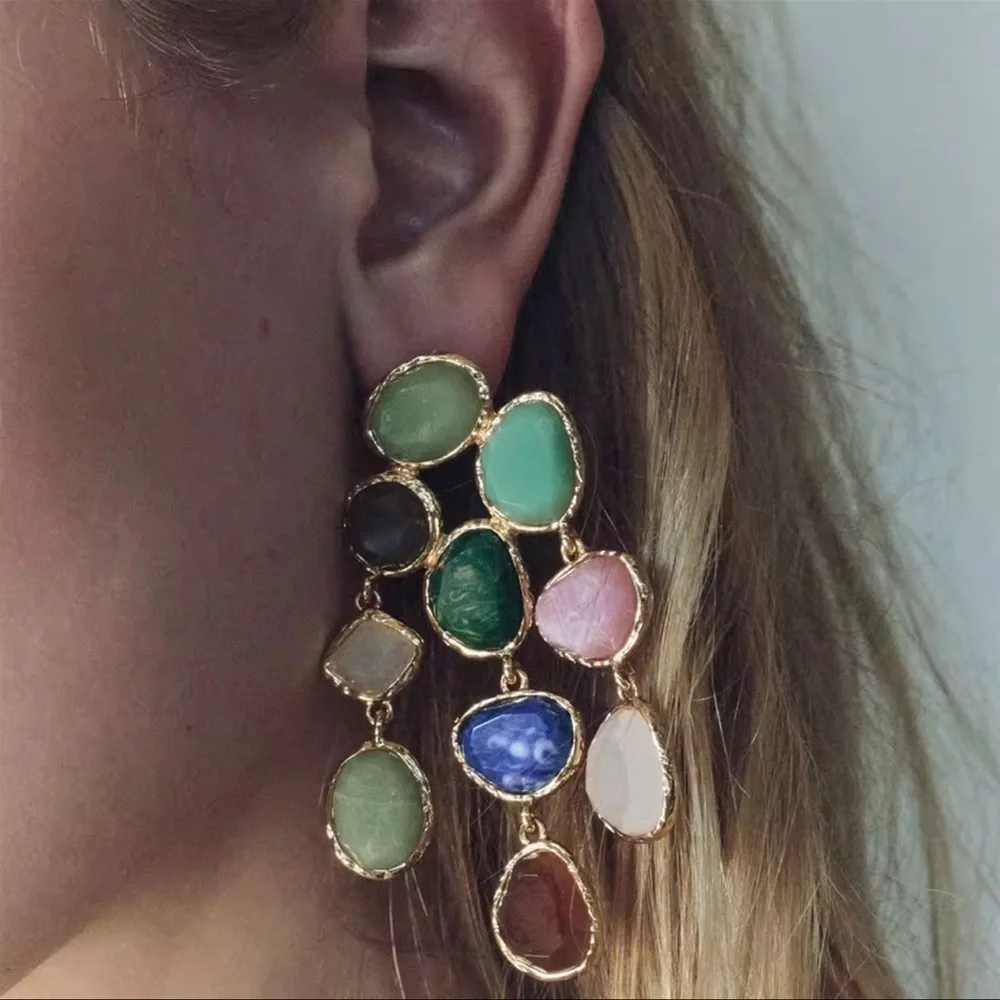 Artisan Mosaic Bold Multicolor Crystal Drops Earrings
